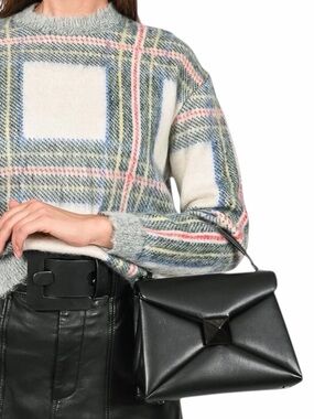 Valentino Garavani One Stud Small Top Handle Leather Flap Bag Black